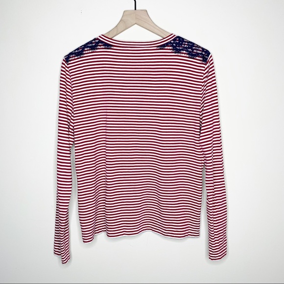 J. Crew Stripe Lace Detail Long Sleeve Tee Size L - Picture 4 of 8